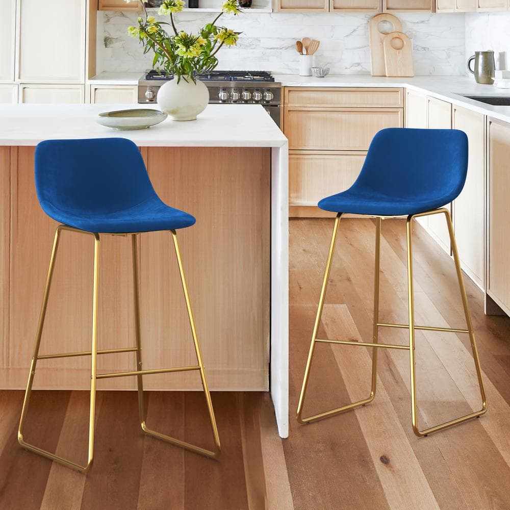 LUE BONA Alexander 30 in. Royal Blue Bar Stools Low Back Metal Frame ...