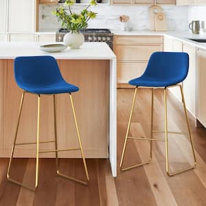 Alexander 30 in. Royal Blue Bar Stools Low Back Metal Frame Counter Height Bar Stool With Velvet Upholstery (Set of 2)