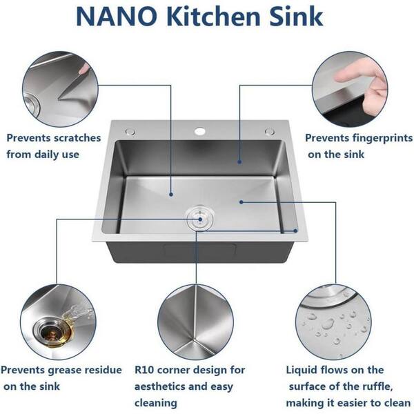 Stainless Steel Drop-In Topmount Kitchen Sink – 19.7" X 17.7" X 7.9" Single Bowl With 3 Holes, Drain Basket & Soap Dispenser Included