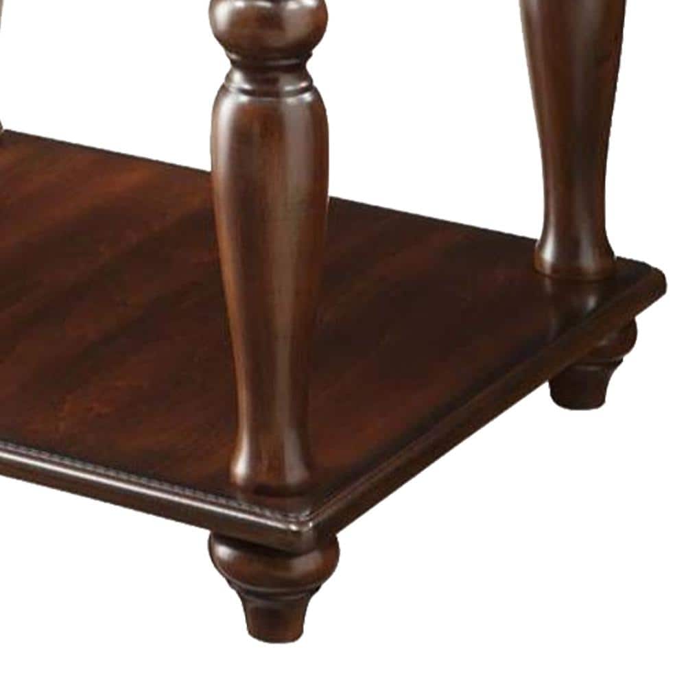 Walnut Brown Wooden End Table with Drawer and Shelf