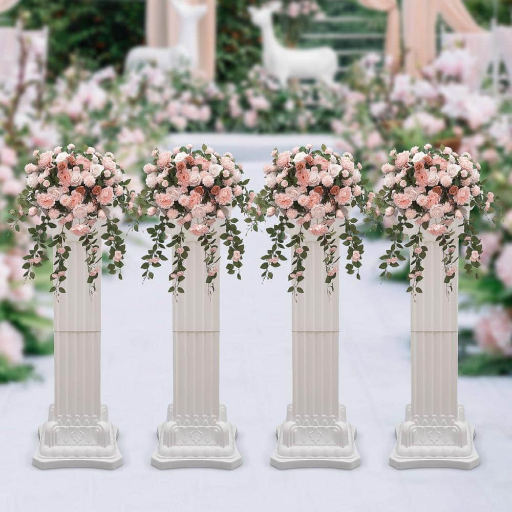 Elegant White Plastic Roman Decorative Columns for Weddings and Events, 35.43 in. Height (4-Pack)