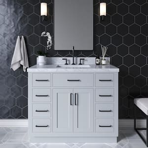 Hepburn 43 in. W x 22 in. D x 36 in. H Bath Vanity in Grey with Carrara Marble Vanity Top in White with White Basin