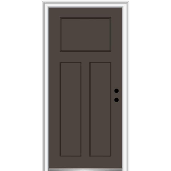 MMI DOOR 36 in. x 80 in. Left-Hand Inswing Craftsman 3-Panel Shaker Classic Painted Fiberglass Smooth Prehung Front Door