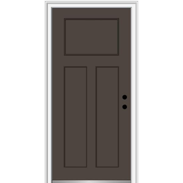 MMI Door 32 in. x 80 in. Left-Hand Inswing Craftsman 3-Panel Shaker Classic Painted Fiberglass Smooth Prehung Front Door