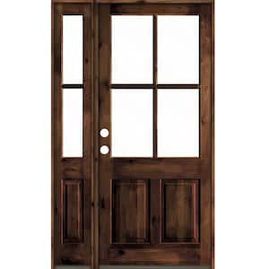 50 in. x 96 in. Alder Right-Hand/Inswing 4-Lite Clear Glass Red Mahogany Stain Wood Prehung Front Door