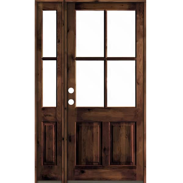 Krosswood Doors 50 in. x 96 in. Alder Right-Hand/Inswing 4-Lite Clear Glass Red Mahogany Stain Wood Prehung Front Door