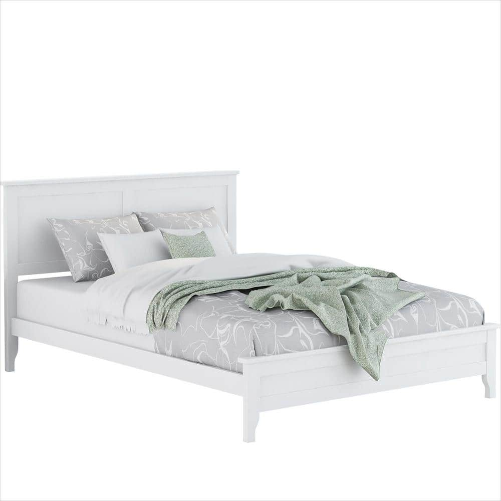 Modern Elegant White Solid Wood Full Platform Bed (54.33 in. W x 38.20 in. H) -  Polibi, RS-MEWSW-F-PJ