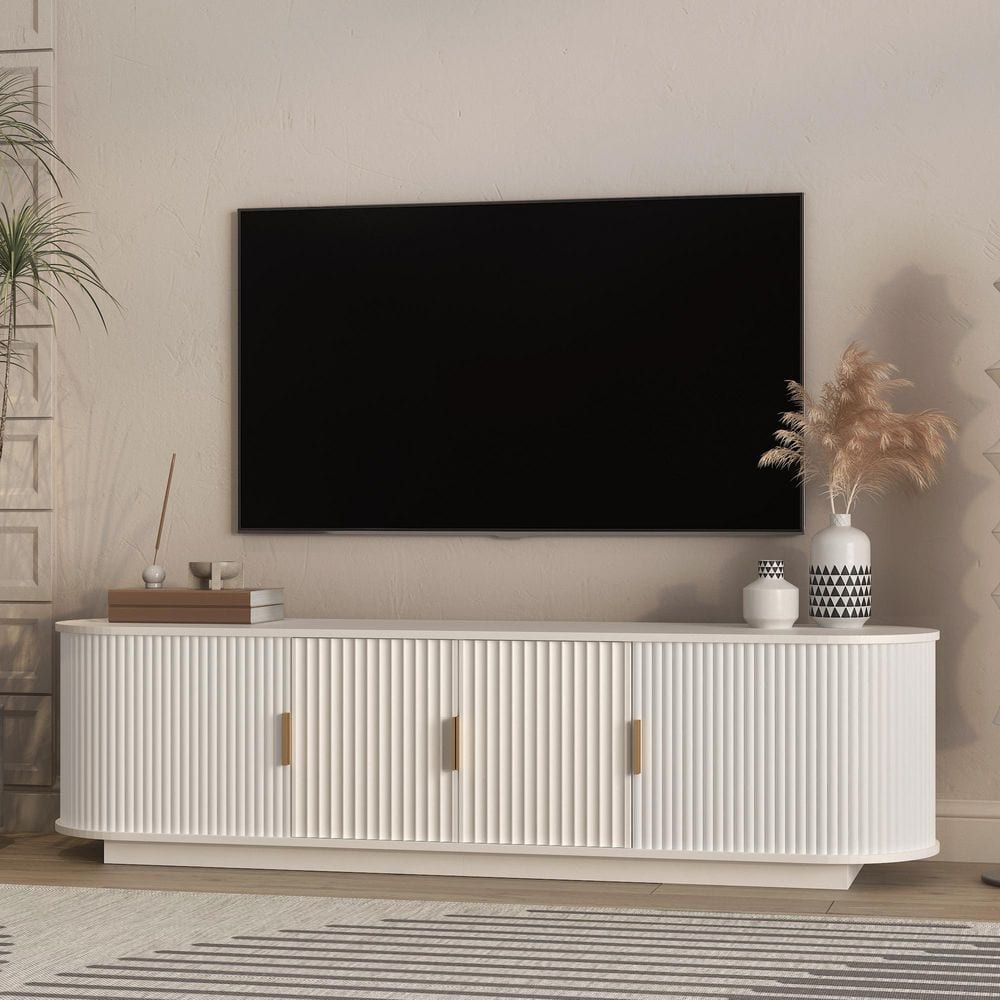 Nyvon Country White Fluted Wooden Oval TV Stand Fits TV's up to 75 in. Entertainment Center with Adjustable Shelves price history on PriceWatchPro