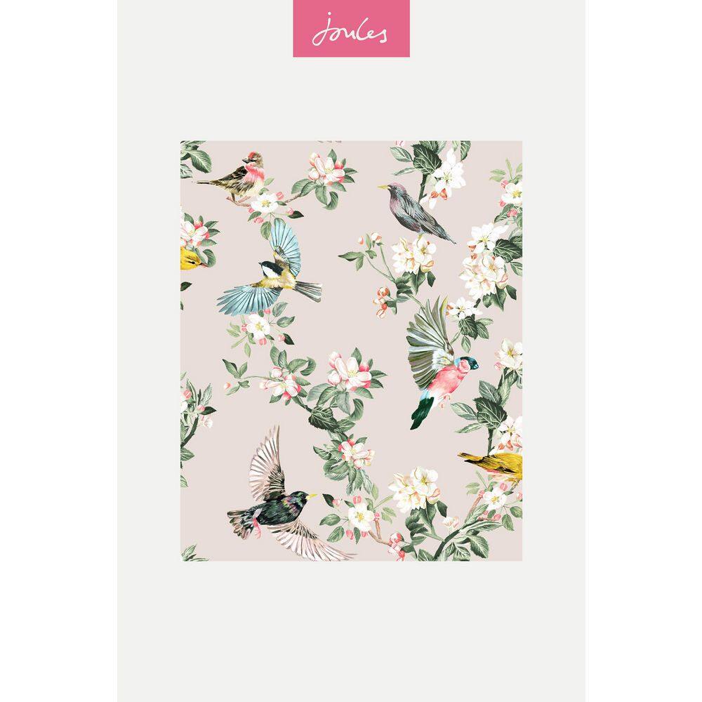 Hand-Painted Garden Birds Floral Wallpaper in Warm Oaty Brown