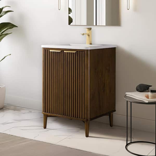 Levin 24 in. W x 22 in. D x 35 in. H Single Sink Freestanding Bath Vanity in Walnut Mist with Engineered Stone Top