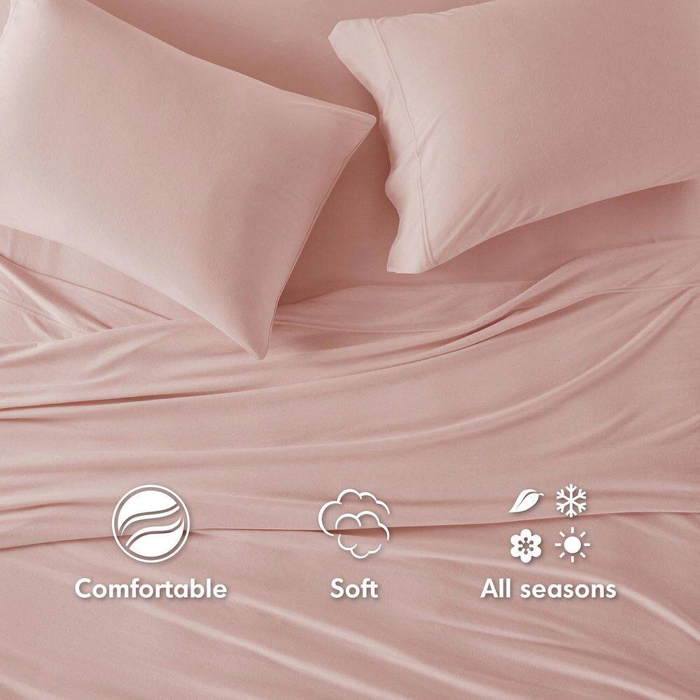 Blush Twin XL Cotton Blend Jersey Knit Sheet Set