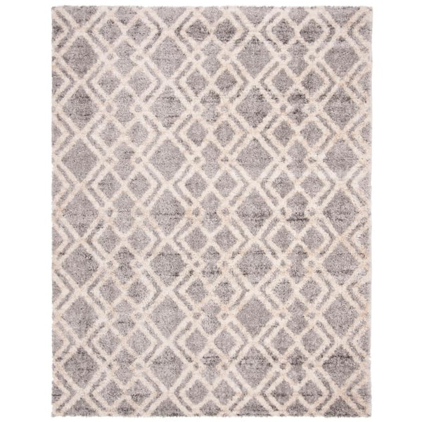 SAFAVIEH Berber Shag Gray/Cream 8 ft. x 10 ft. Multi-Diamond Geometric Area Rug