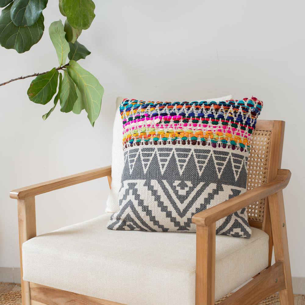 Bohemian Multicolor Cotton Blend Square Throw Pillows, Set of 2