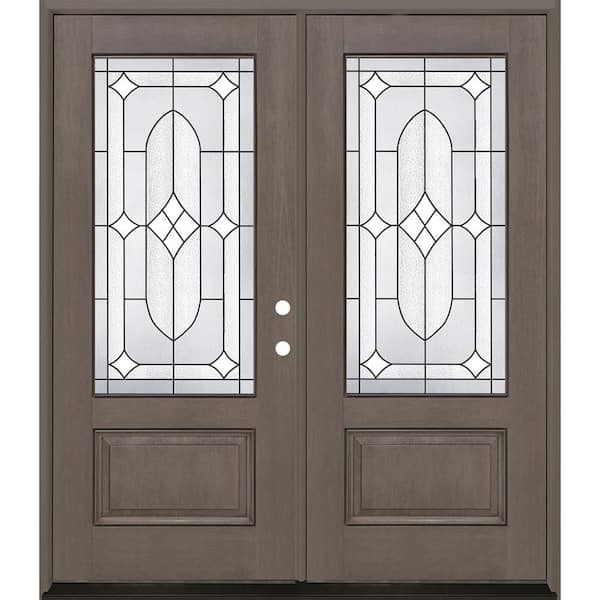 Regency 64 in. x 80 in. 3/4L Axis Glass LHIS Ashwood Stain Fiberglass Double Prehung Front Door with 4-9/16 Jamb