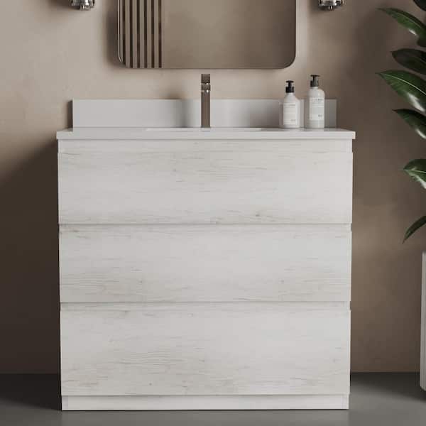 Urban Woodcraft Vamo 36 in. x 20 in. Single Vanity with White Quartz Top, in Rustic White