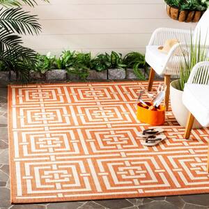 Courtyard Terracotta/Cream 2 ft. x 4 ft. Geometric Indoor/Outdoor Patio Area Rug