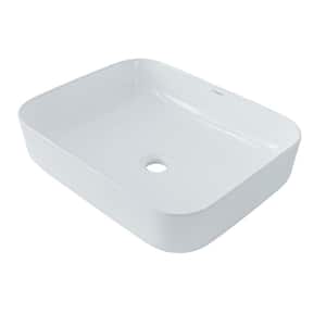 Matte White Vitreous Ceramic Rectangle Vessel Sink in White