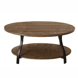 Denise 47 in. Oak Large Oval Wood Coffee Table with Shelf