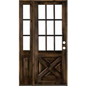 50 in. x 96 in. Knotty Alder 2-Panel Left-Hand/Inswing Clear Glass Black Stain Wood Prehung Front Door w/Left Sidelite