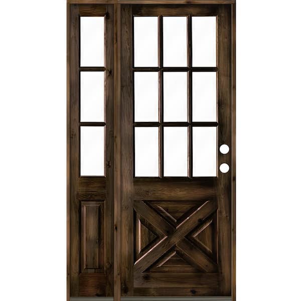 Krosswood Doors 56 in. x 96 in. Knotty Alder 2-Panel Left-Hand/Inswing Clear Glass Black Stain Wood Prehung Front Door w/Left Sidelite