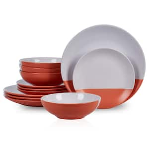 Lizzy 12-Piece Orange Stoneware Dinnerware Set (Service for 4)