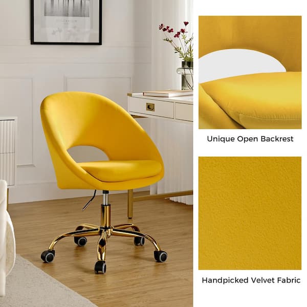 14 Karat Home Yellow Contemporary Ergonomic Adjustable Height Swivel Polyester Task Chair | CHM6075O-YELLOW