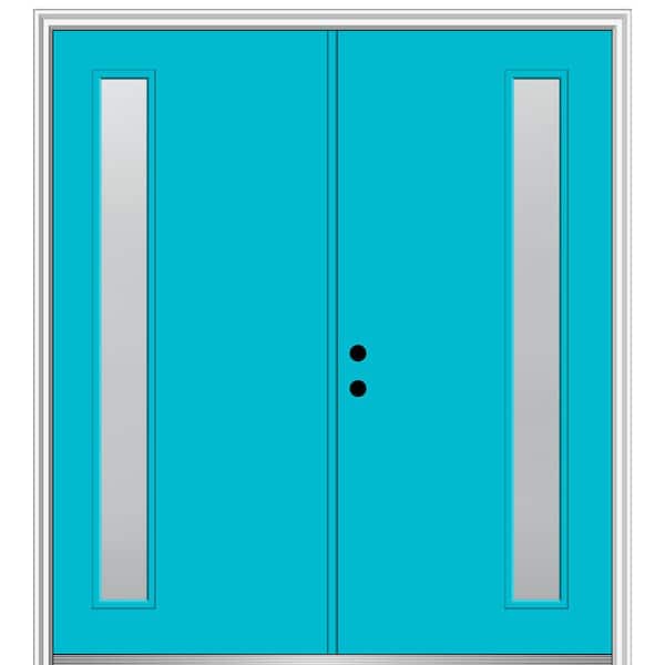 MMI Door 64 in. x 80 in. Viola Right Hand Inswing 1-Lite Frosted Painted Fiberglass Smooth Prehung Front Door on 4-9/16 in. Frame