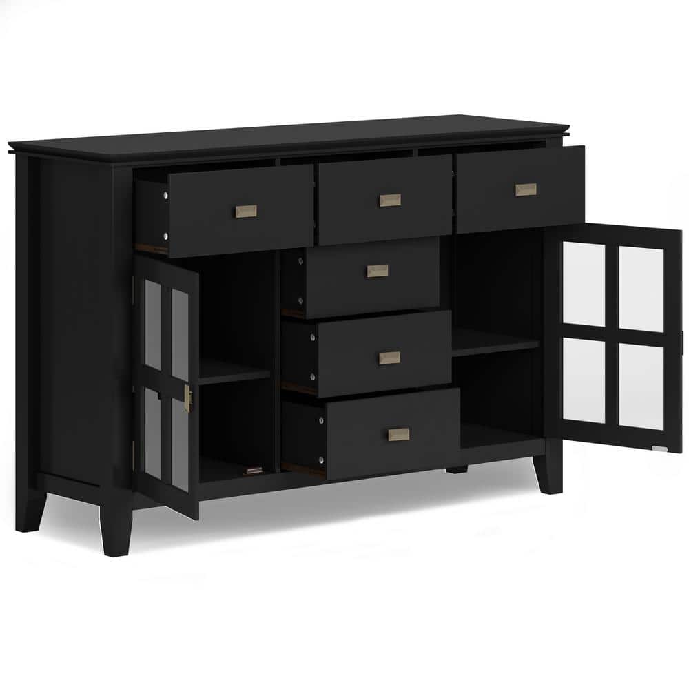 Artisan Solid Wood Sideboard Buffet in Black with Adjustable Shelves