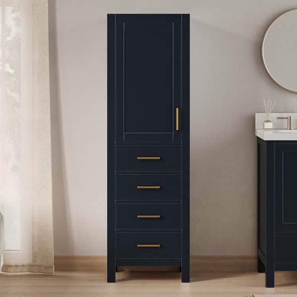 Cambridge 20 in. W x 16 in. D x 65 in. H Midnight Blue Freestanding Bath Linen Cabinet with Doors and Adjustable Shelves