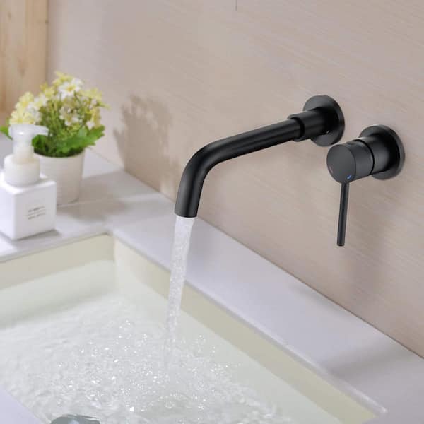 Unbranded Single Handle Wall Mount Bathroom Faucet in Matte Black, Rust and Corrosion Resistant and Tarnish Resistant