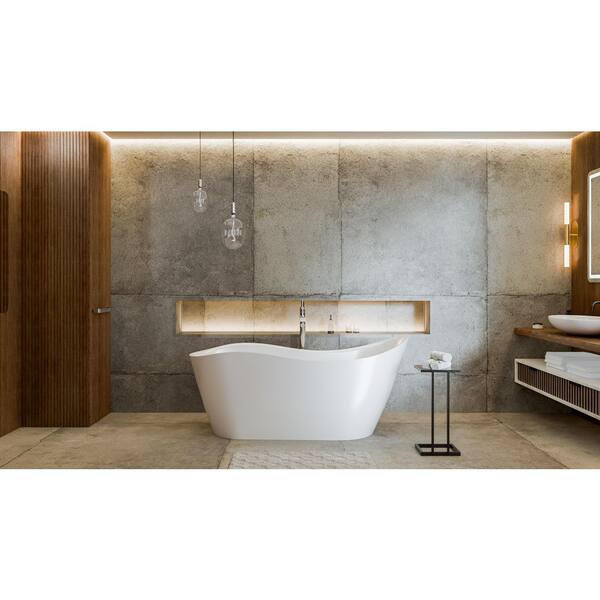 Mirage 65.37 in. L x 28 in. W Acrylic Freestanding Slipper Soaking Bathtub with Reversible Drain in Brushed Nickel