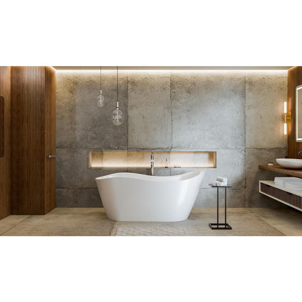 Mirage 65.37 in. L x 28 in. W Acrylic Freestanding Slipper Soaking Bathtub with Reversible Drain in White price history on PriceWatchPro