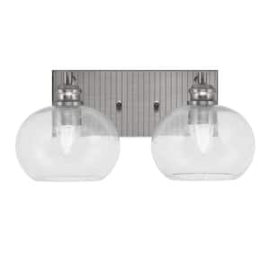 Albany 16.25 in. 2-Light Brushed Nickel Vanity Light with Clear Bubble Glass Shades