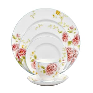 Peony Pageant White Bone China 5-Piece Place Setting (Service for 1)