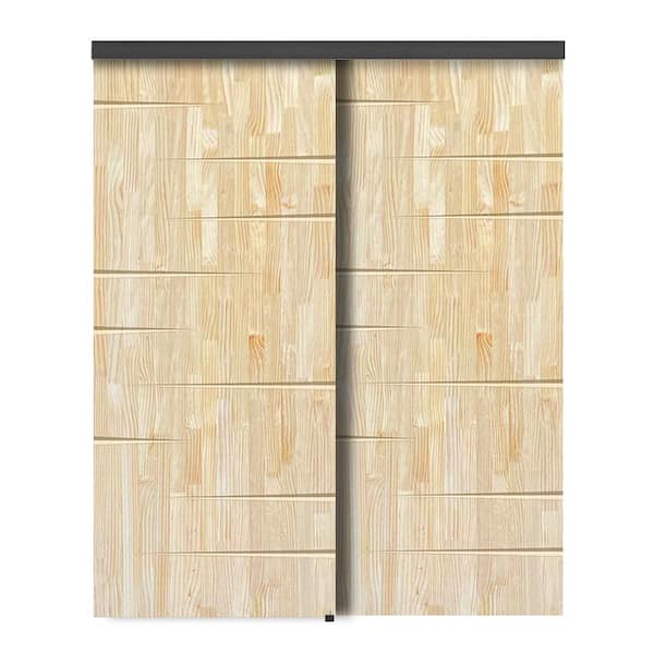 CALHOME 72 in. x 96 in. Hollow Core Natural Pine Wood Unfinished Interior Double Sliding Closet Doors
