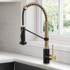 Bolden Single Handle Commercial Style 18-Inch Pull-Down Kitchen Faucet in Brushed Brass/Matte Black