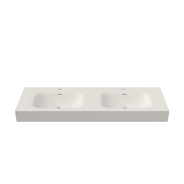 59 in. W x 18 in. D Solid Surface Wall-Mounted Bathroom Vanity Top with Integrated Double Sink in Matte White
