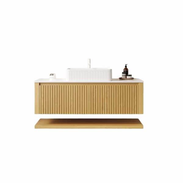 Loiry 48 in. Modern Floating Corolla Oak Woodgrain Bath Vanity with White Sintered Stone Top Pre-assembled