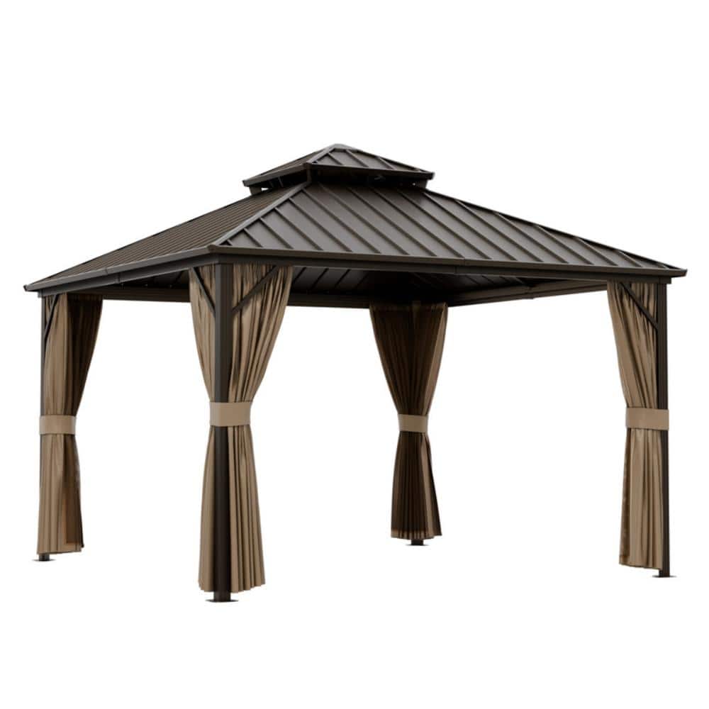 12'x12' Hardtop Gazebo, Aluminum Frame & Galvanized Steel Double Roof, Outdoor Aluminum Gazebo with Netting & Curtains price history on PriceWatchPro