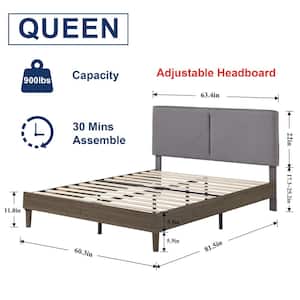Upholstered Bed Frame with Linen Fabric Headboard, Strong Wood Slats Supports Platform Bed, Queen Size Bed, Gray