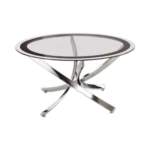 35.5 in. Black and Chrome Round Glass Coffee Table