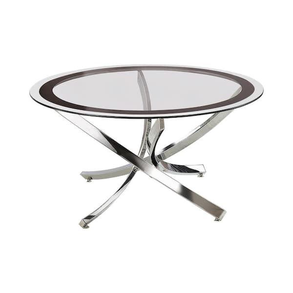 Coaster 35.5 in. Black and Chrome Round Glass Coffee Table