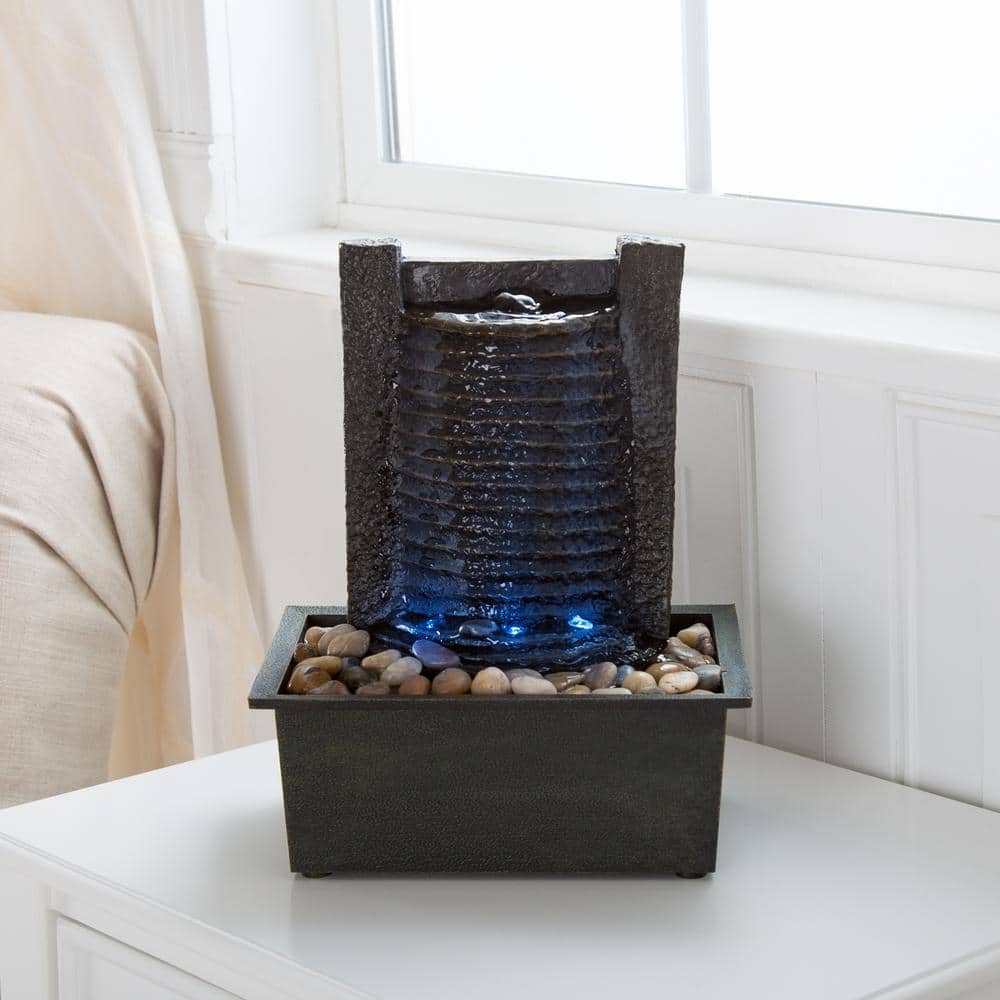 Pure Garden Indoor Tabletop Stone Wall Water Fountain with LED Lights, image size:1000x1000