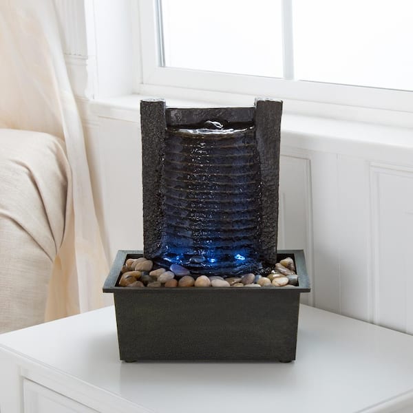 Pure Garden Indoor Tabletop Stone Wall Water Fountain with LED Lights