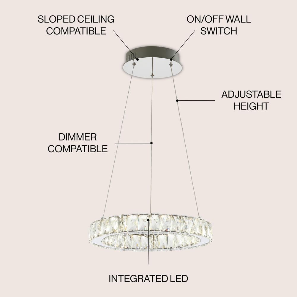 Elegant Chrome Crystal Ring LED Chandelier 15.75" Flush Mount