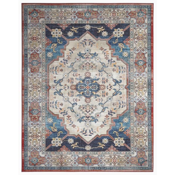 Concord Global Trading Eden Collection Ocean Medallion Navy 5 ft. x 7 ft. Machine Washable Traditional Indoor Area Rug