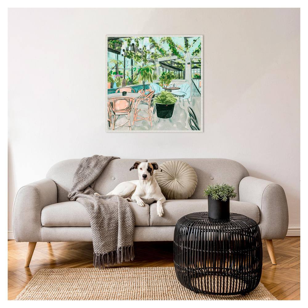 Little Green Cafe I White Framed Canvas Wall Art Print