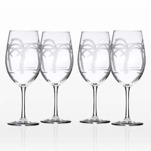 Set of 4 18 oz Clear Rolf Glass Etched Olive Branch Balloon Wine Glass
