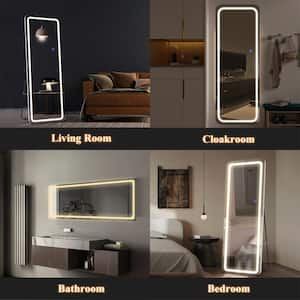 16 in. W x 63 in. H Modern Rectangle Aluminium Alloy Frameless White Full Length Mirror With Rounded Corner