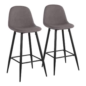 Pebble 39.25 in. Charcoal Fabric and Black Metal Bar Stool (Set of 2)